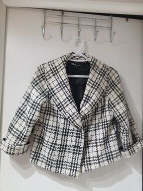 Black & White Plaid Women's Blazer Jacket